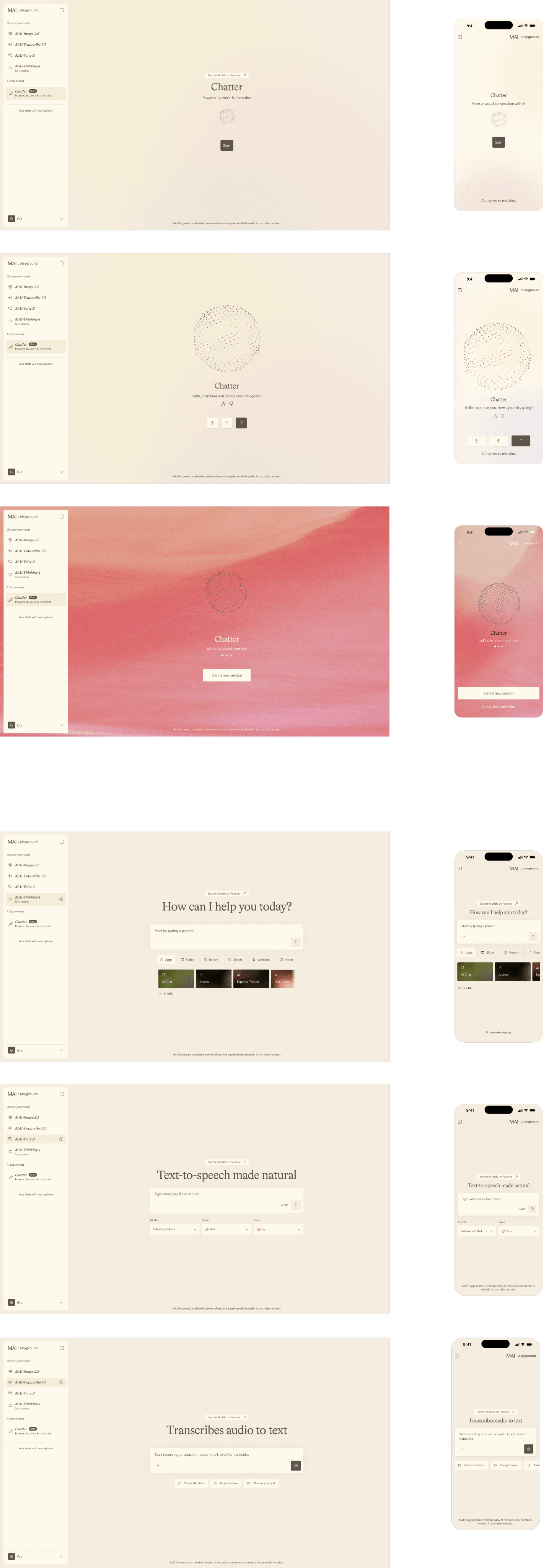 Playground desktop and mobile screens, dark theme